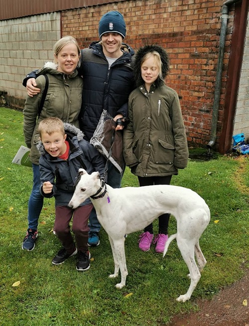 The Fountain family came to the kennels to collect Roxie and she kept her name as she left with them for her new home.