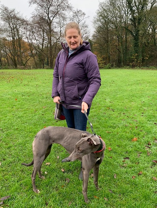 Jill celebrated her birthday by coming to the kennels to collect Farrah and changed her name to Scarlett. She soon jumped in the car and was on her way to her forever home
